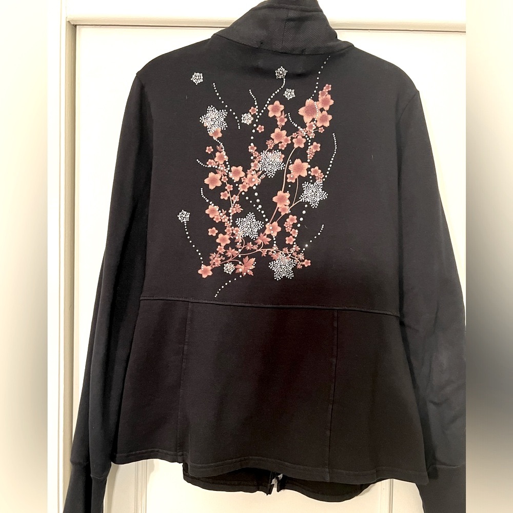 ODIN & IVY Lounge Soft Zip Blazer Jacket Floral Bling Back Detail Women size L